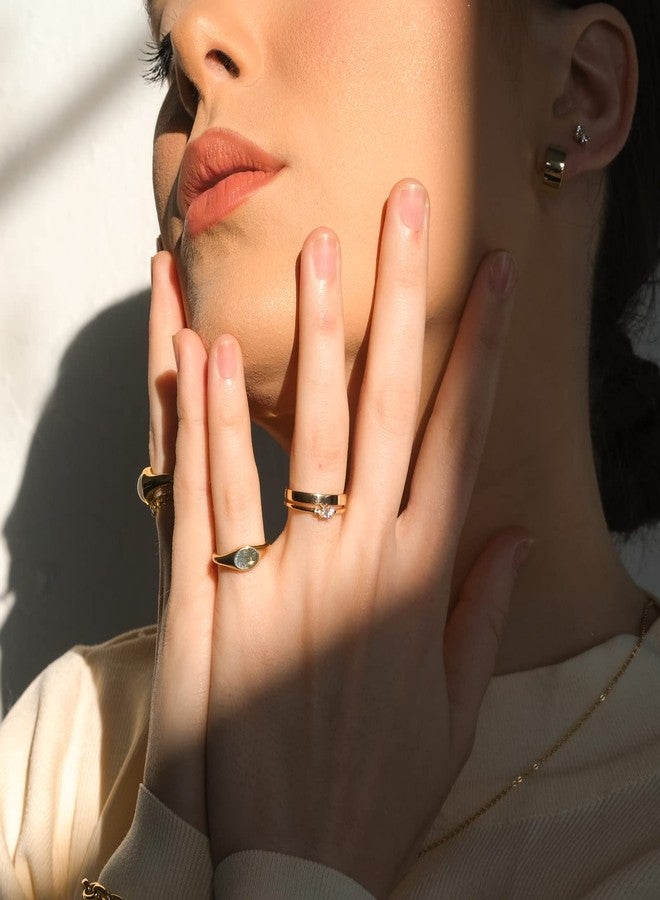 espere 18K Gold Plated Tiny Signet Ring Oval Pinky Stacking Ring North Star Dainty Gold Rings for Women - Image 4